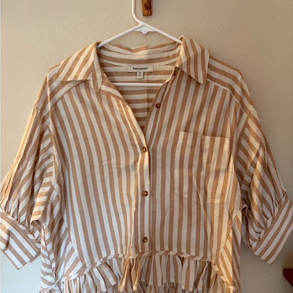 Francesca's Collections Tan and White Striped Top